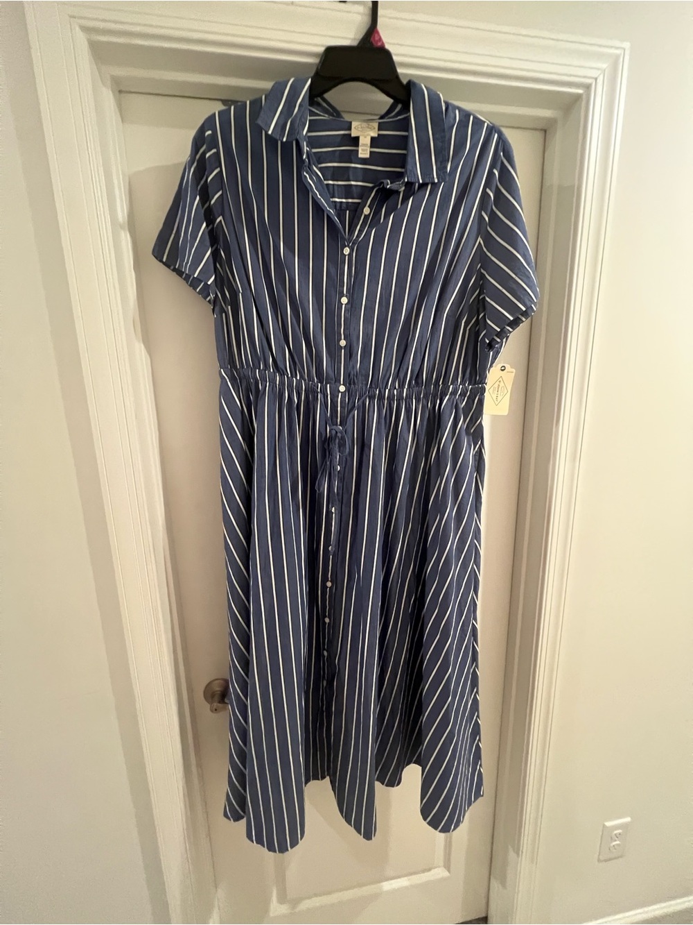 St. John's Bay Navy and White Striped Midi Shirt Dress
